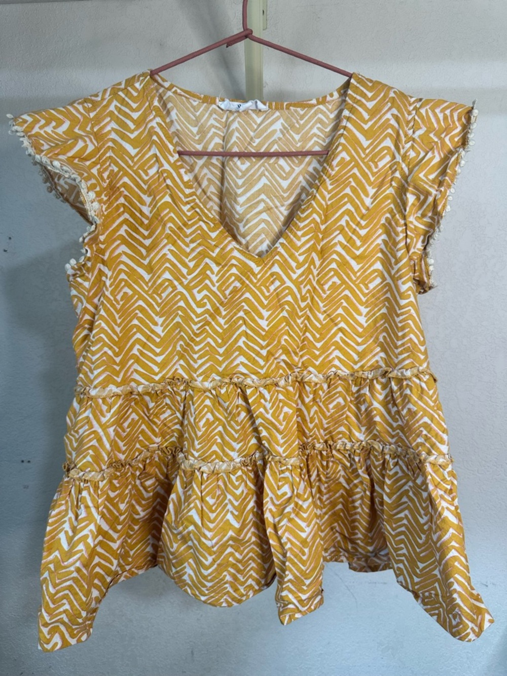 Anthropologie THML Women’s Mustard Yellow Tiered V-Neck Babydoll Top